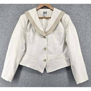 Vtg JRT Newport News Sailor Linen Jacket Women Sz 16 Ivory Beige Blazer Nautical